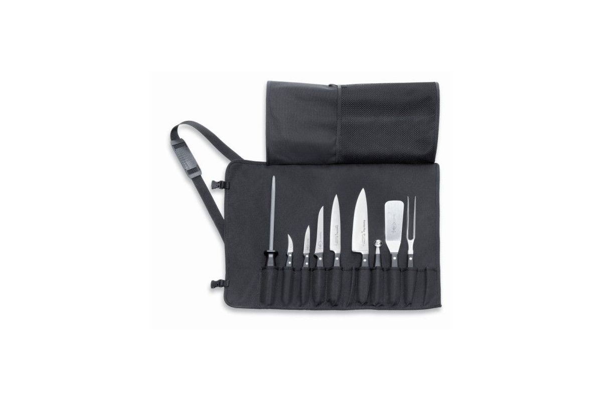 f-dick-zakladny-set-nozov-9-kusov Balenie obsahuje: Vidlička na mäso Šéfkuchárov nôž Filetovací nôž, flexibilný Nôž na šúpanie ovocia Kliešte na švédske stoly Vykosťovací nôž – Obrázok 1